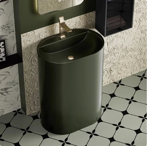 

Yjq high-grade green column basin integrated floor-to-ceiling balcony bathroom column-type oval hotel hand wash basin