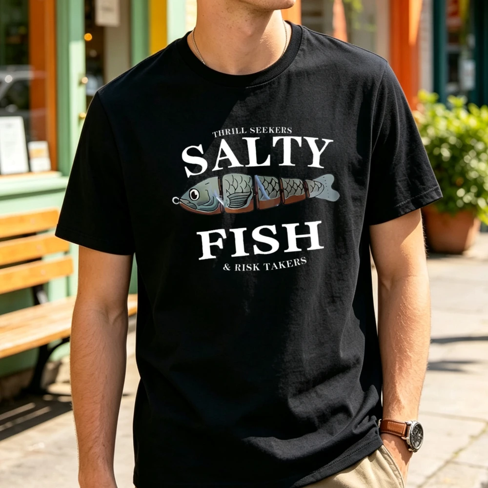 Salty Fish Graphic T Shirt Jointed Fishing Lure Thrill Seekers Crew Neck Short Sleeve Summer Casual Top Outdoor Fisherman Tees