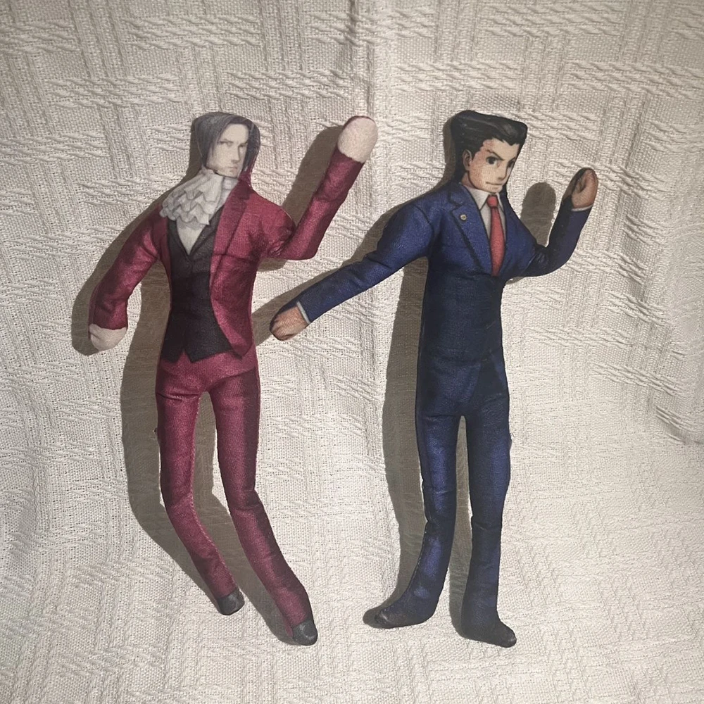 Game Gyakuten Saiban Ace Attorney Phoenix Wright Miles Edgeworth Cosplay Doll Plush Stuffed Dolls Iron Wire Flexible Figure Prop