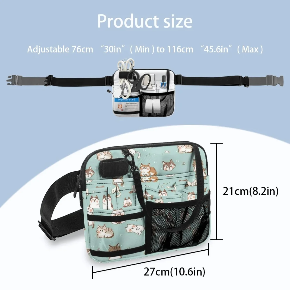 Enfermeira Fanny Pack Suporte de ferramentas médicas, Bolsa organizadora para estetoscópios Bandage Scissor, Design bonito do gato dos desenhos animados, enfermeira casual, navio da gota