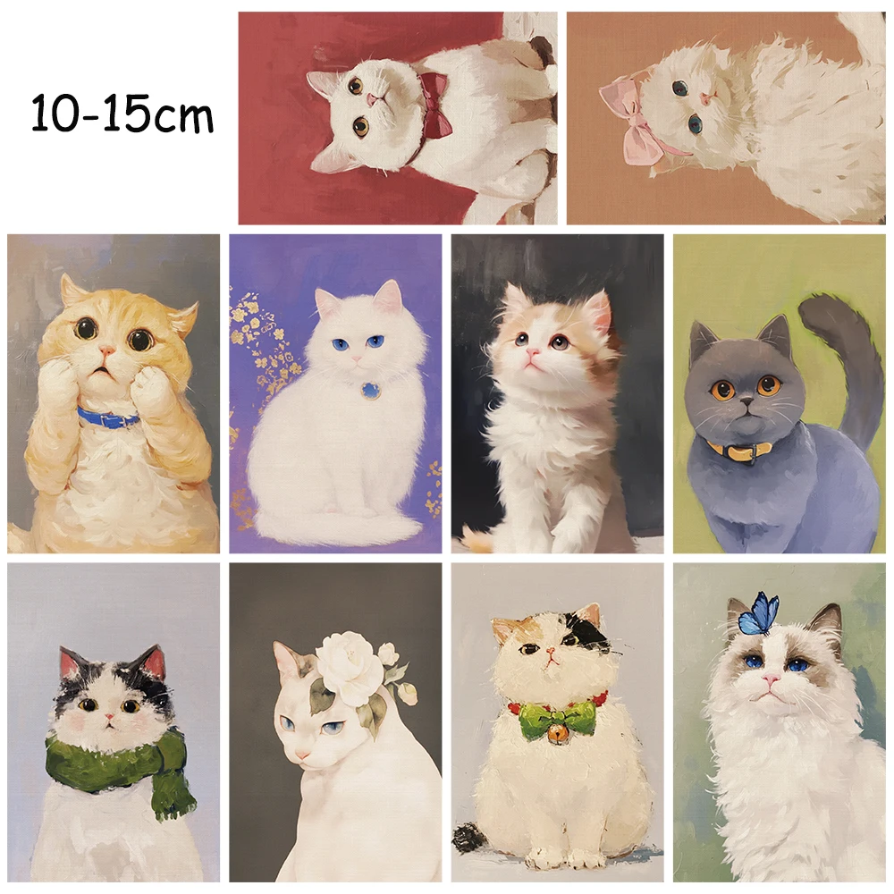 10PCS Cartoon Cat Album Card Sticker Notebook Wedding Art Picture Happy Holidays Laptop Nostalgia Living Room Creative Cards