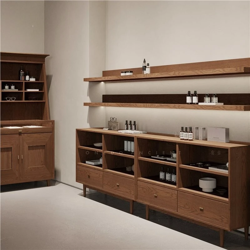 Fashion retro display cabinet against the wall Multi-layer shelf Boutique cabinet Clothing store Jewelry store Exhibition hall