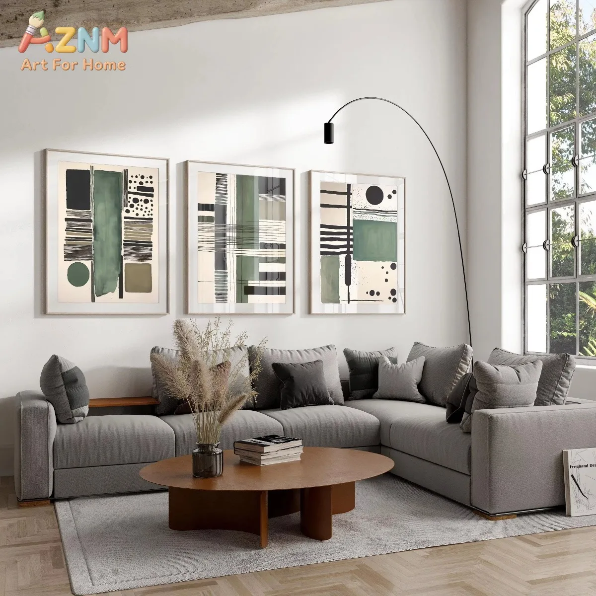 AZNM Neutral Green Abstract Prints Modern Art Abstract Brush Strokes Wall Art Canvas Poster Print Home Bedroom Decoration