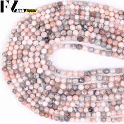 3mm 4mm Faceted Round Natural Pink Zebra Jasper Stone Charms Beads For Jewelry Making Findings Handmade DIY Bracelet Accessories