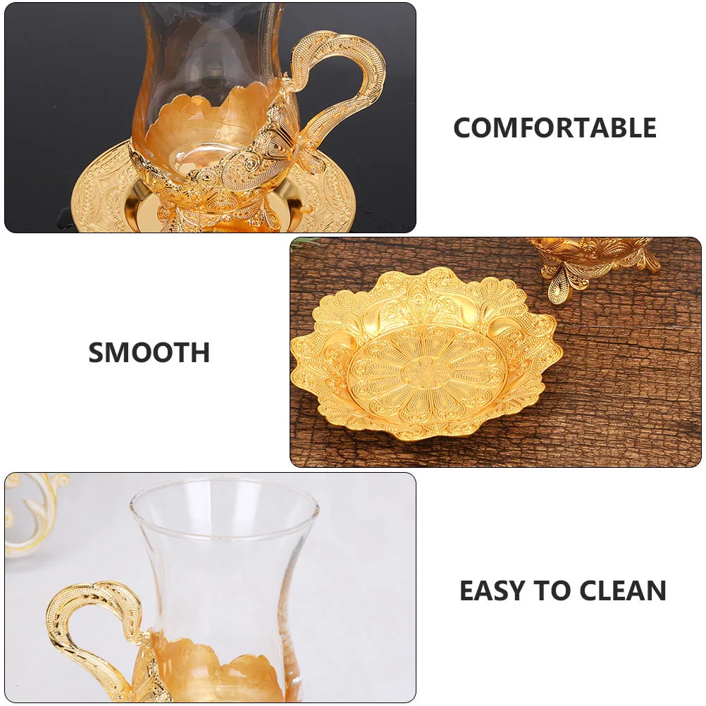 

1Set Zinc Alloy Glass Cup Set European Style Coffee Mug with Saucer Premium Material Afternoon Tea Cup for Home Office Cafe Use