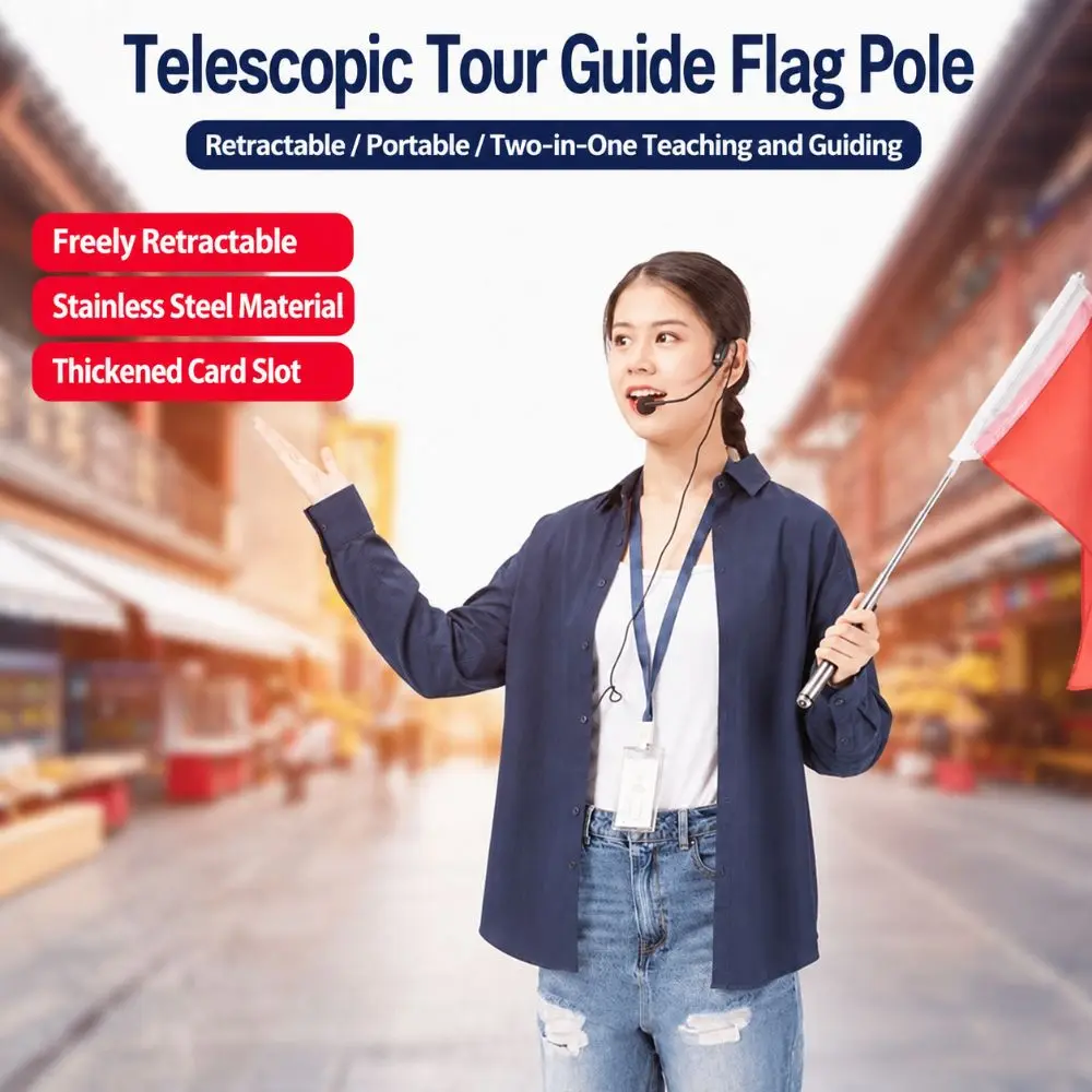 Stainless Steel Telescopic Flagpole 1/1.2/1.6/2.0/3.0m Extendable Guide Flag Pole Portable Retractable Teaching Pointer