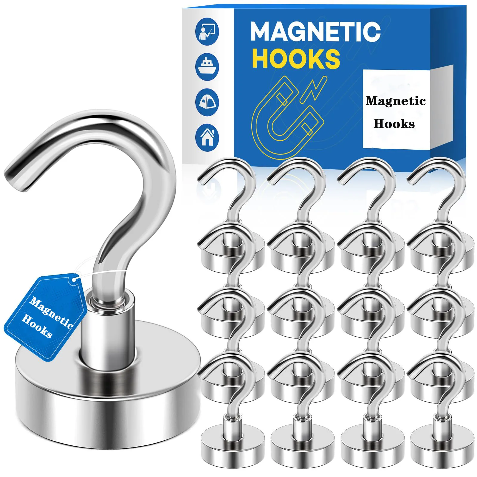 Magnetic Hooks Heavy Duty, D16/20mm Magnetic Hooks for Cruise, Magnet with Hooks for Home, Kitchen, Industry, Workplace, Office