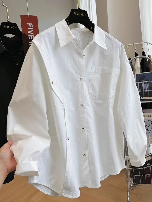 

Casual Style Long Sleeve Shirt Spring New Design Brand Buckle Simple Loose Top Trendy Women's Fashion Casual Windbreaker