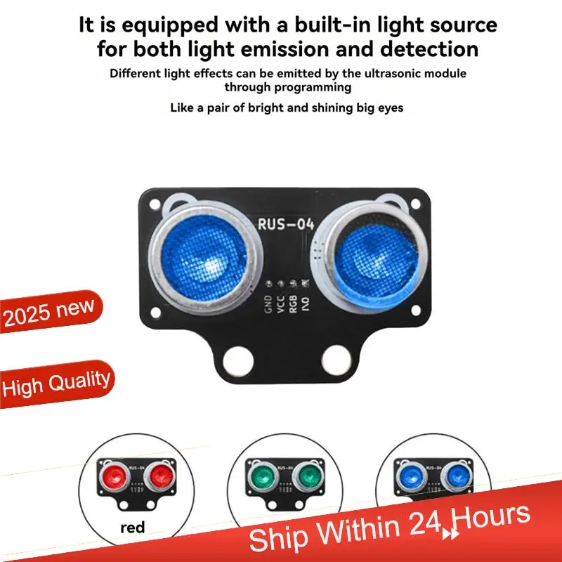 

AC18 (гарантия) Ультразвуковой модуль RUS-04 Датчик измерения расстояния для робототехники и предотвращения препятствий с цветным RGB-подсветкой
