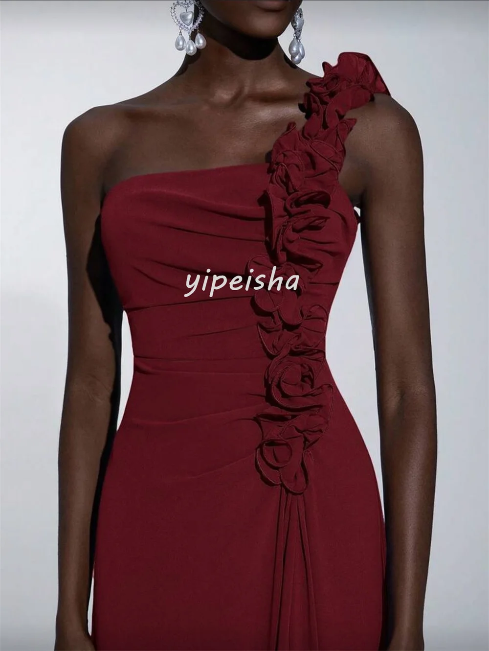 تخصيص مطابقة الأزياء الشيفون الطية Ruched ألف خط واحد الكتف فساتين طويلة مخصص فساتين المناسبات الأحجام المتاحة