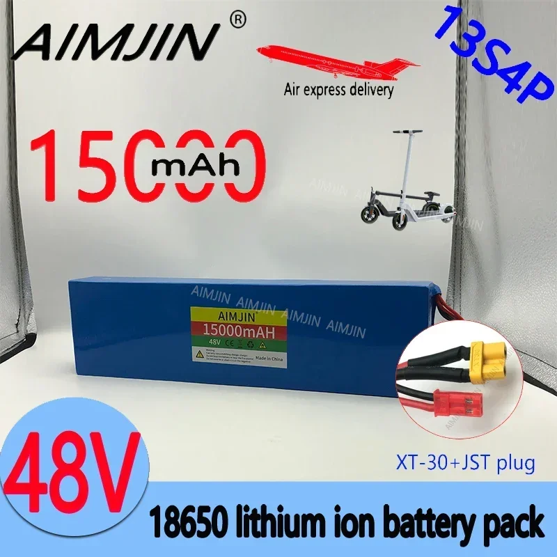 New 18650 13S4P48V 15Ah Lithium Battery Pack,for Electric Car Bicycle Scooter,Outdoor Power Battery 1000W With BMS XT30 JST Plug