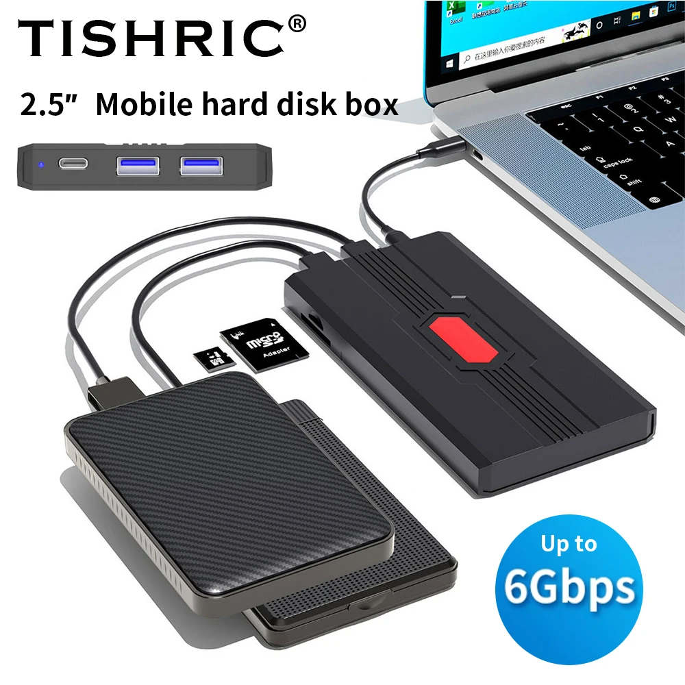 TISHRIC Hard Drive Enxlosure  SATA 2 . 5-inch External hd Case multifunctional portable Hdd Box Supports up to 16TB of capacity