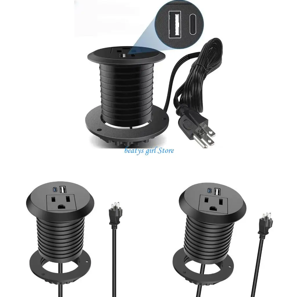 

C7AB Embedded Desktop Power Socket 2 USB Port 18W Fast Chargers 2Meter Cord ABS Build