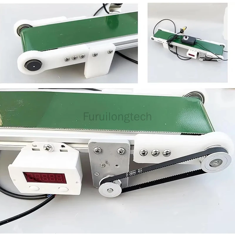 Piccolo trasportatore a nastro trasportatore da tavolo con contatore fotoelettrico Modello di linea di assemblaggio in plastica PP Velocità regolabile