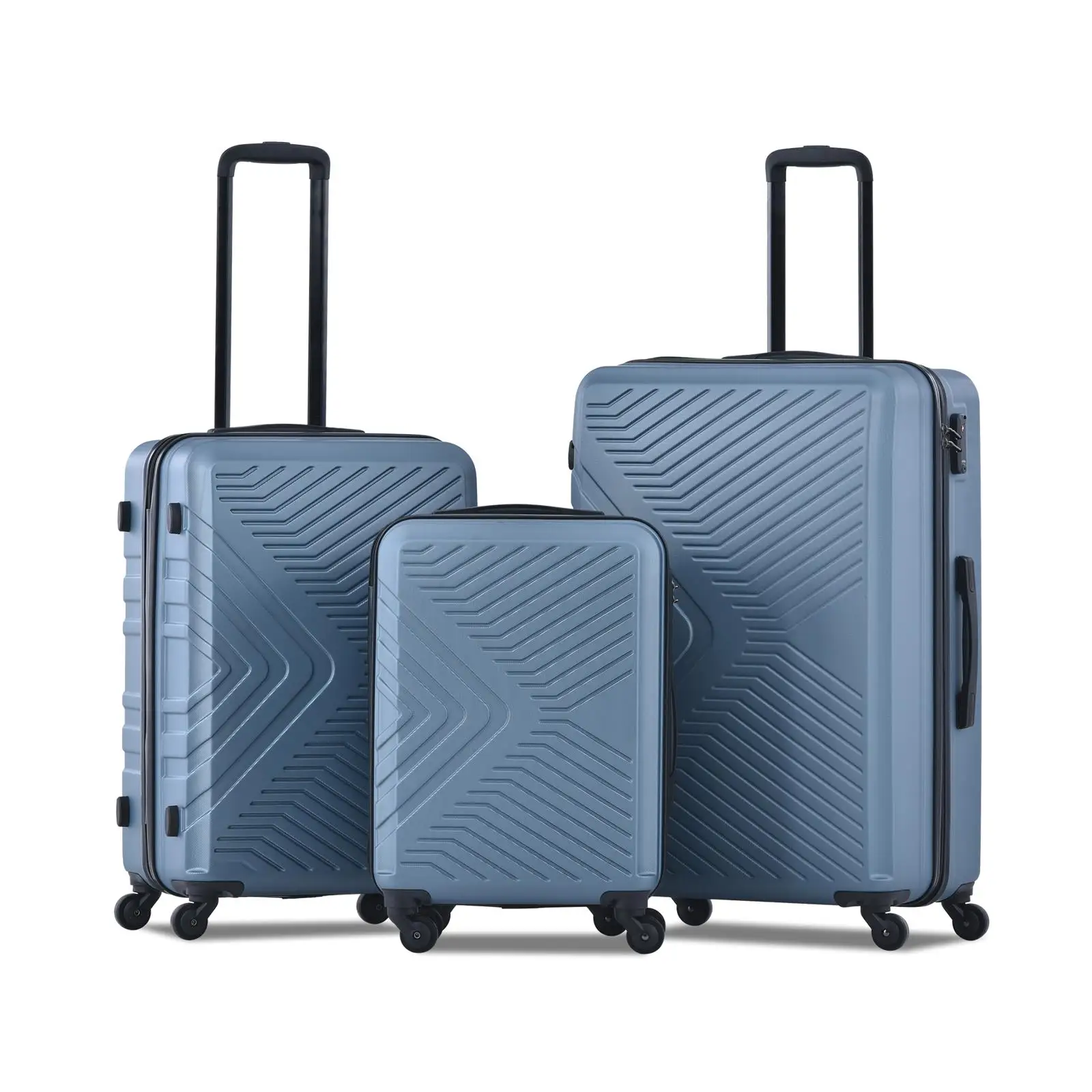 3-Piece Lightweight Luggage Set - ABS Suitcases with Spinner Wheels, TSA Lock & Hooks (20/24/28) - Blue