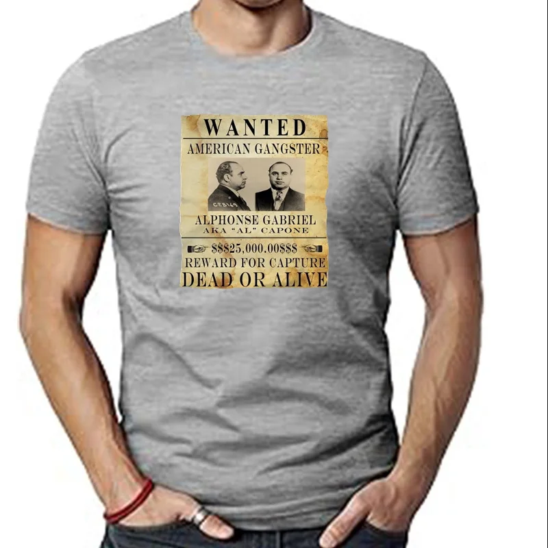 T SHIRT AL CAPONE WANTED AMERICAN GANGSTER PROHIBITION ALCOHOL MAFIACartoon t shirt men Unisex New Fashion tshirt