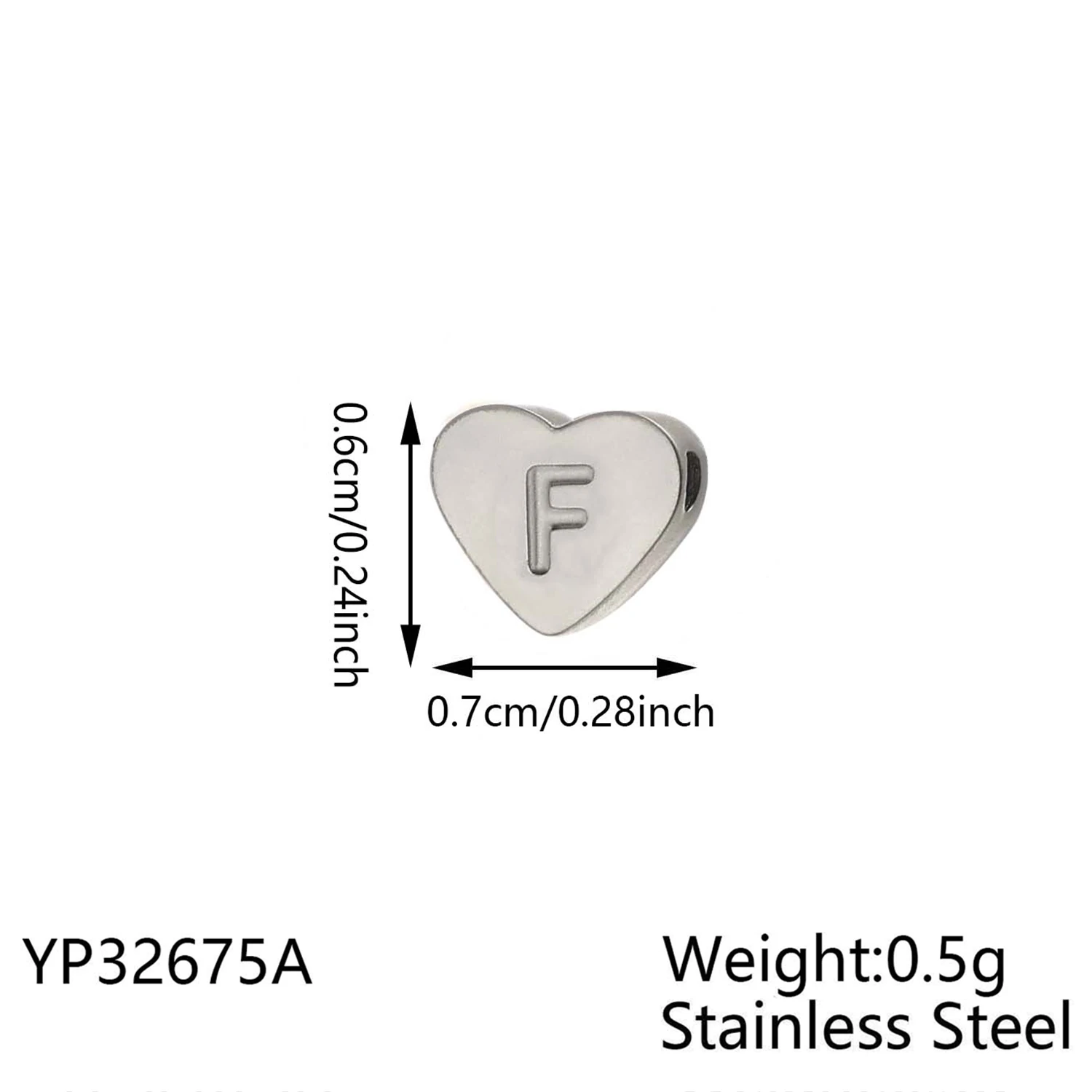 CARLIDANA High Polish Stainless Steel Silver Color 7*6mm Engraved Letter Alphabet Initial Perforated Heart Charm Accessories