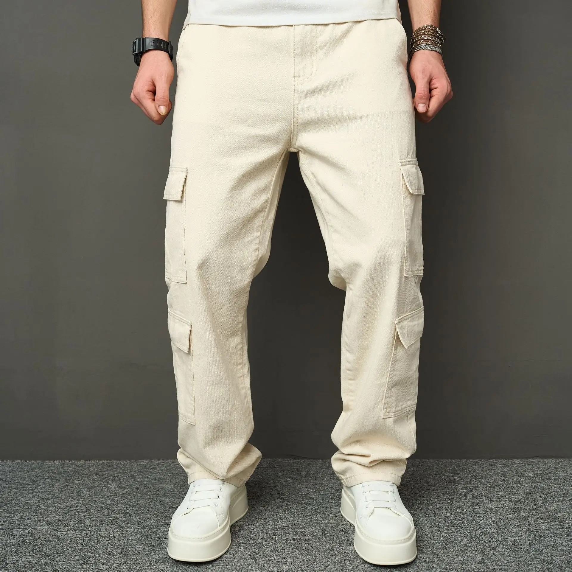 American High Street Fashion Trend Tooling Straight Jeans Men's Loose Wash Design Sense Versatile And Thin Long Pants
