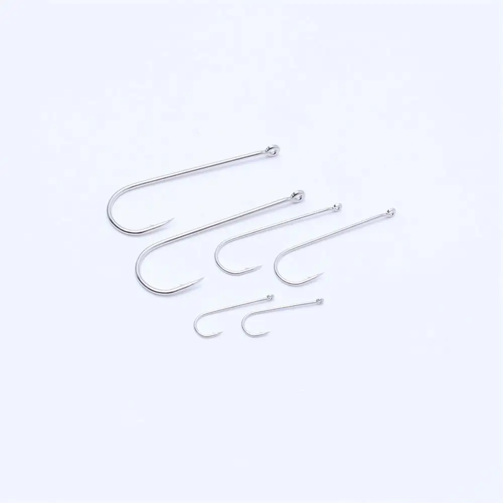 50 pieces/box Aberdeen extended straight handle fish hooks, carbon stainless steel fish hooks for freshwater and saltwater use