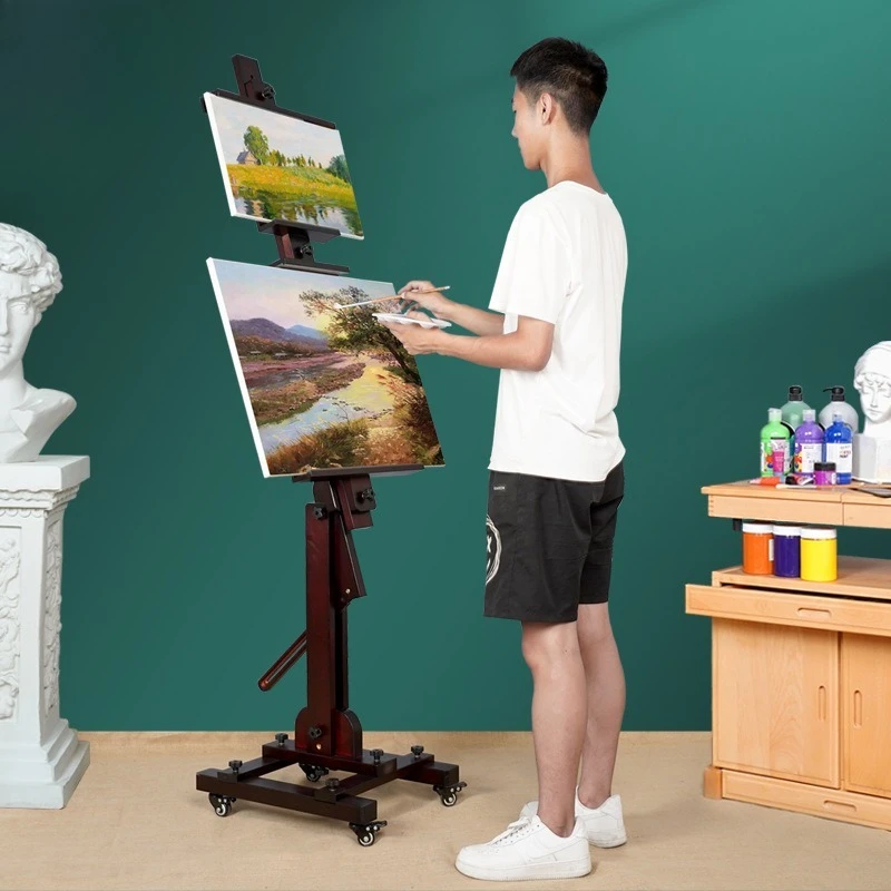 Flat dual-purpose watercolor painting stand, bracket-type for art students, wooden oil painting stand