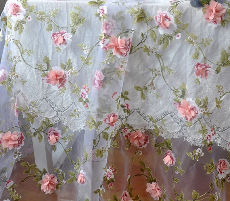 1 Meter X 1,35 Meter 3D Applikation Blumen-Spitzenstoff für Brautkleider Organza Burnout – Detail 7