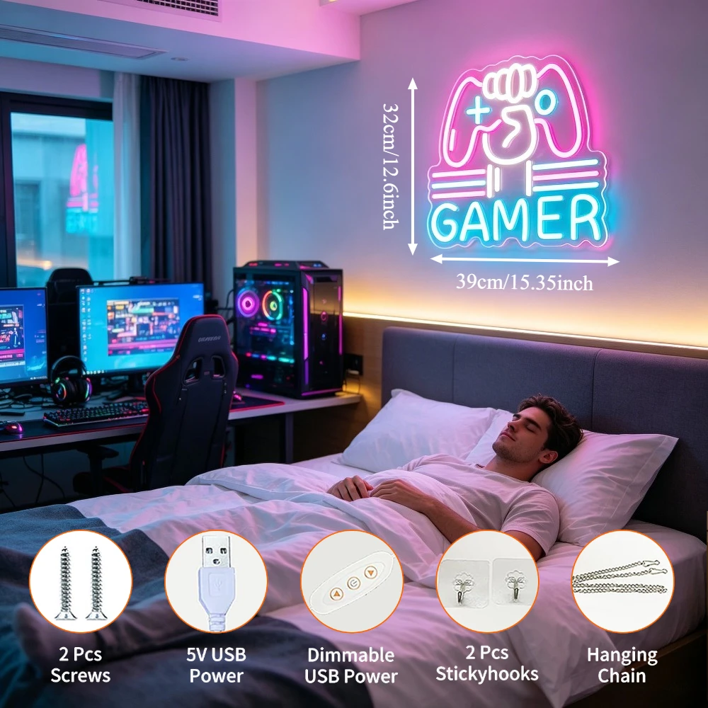 Gamer Neon Sign LED Light for  - Gaming Console Setup ulasan dan harga