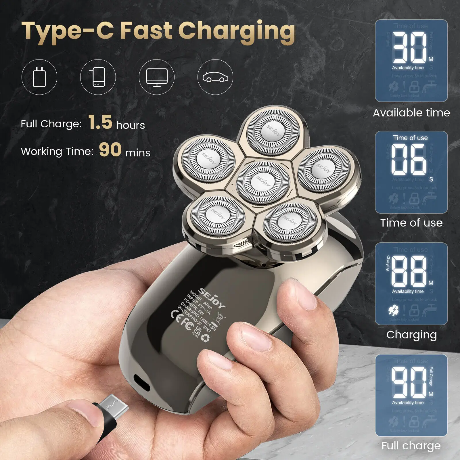 Sejoy 5in1 Electric Hair Clipper Shaver Hair Trimmer For Men Hair And Beard Trimmer Cordless Wet Dry Men\'s Electric Hair Trimmer