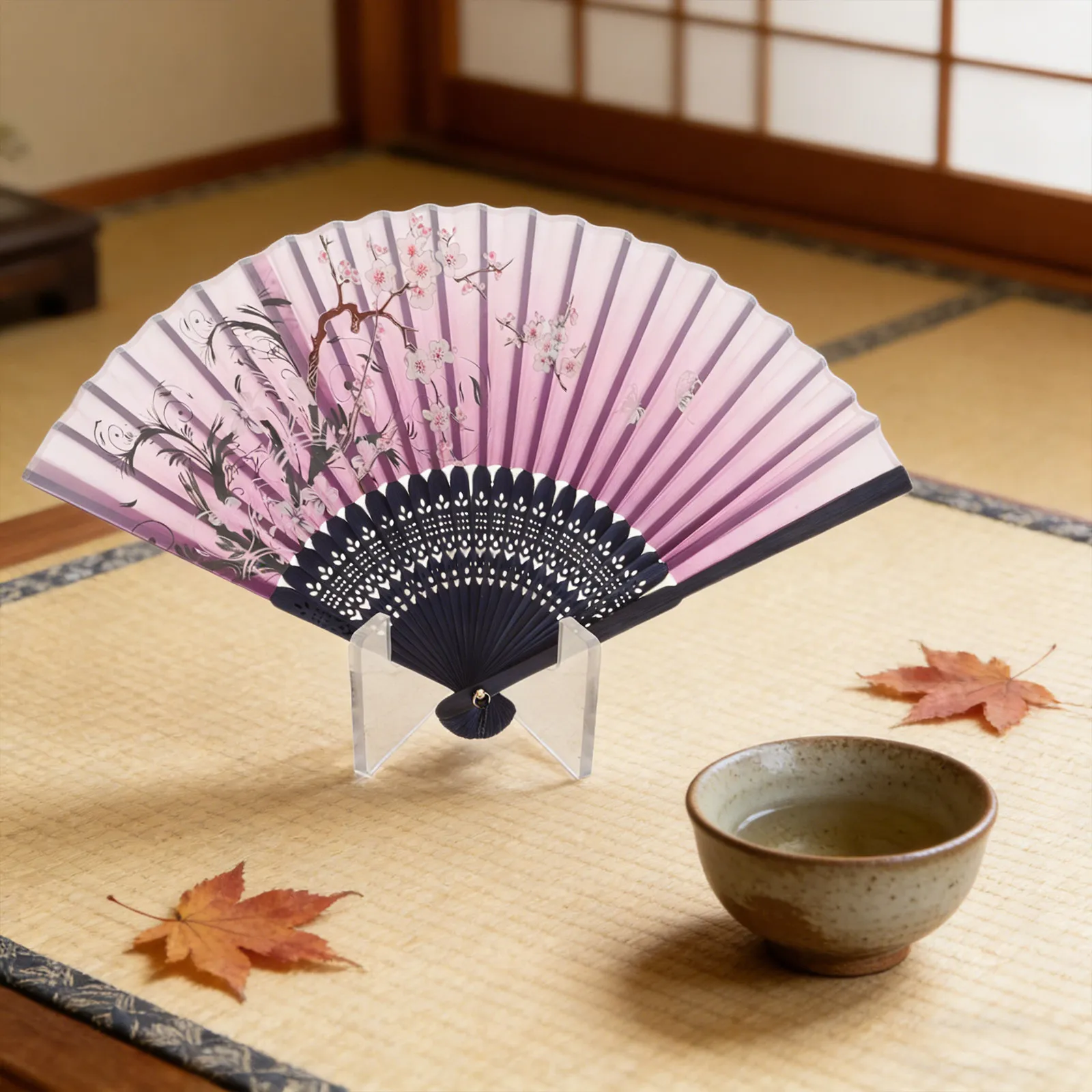 4Pcs Acrylic Fan Display Stand Foldable Clear Japanese Chinese Handheld Fan Easel V-Shaped Holder Tabletop Showcase 2.2x1cm Slot