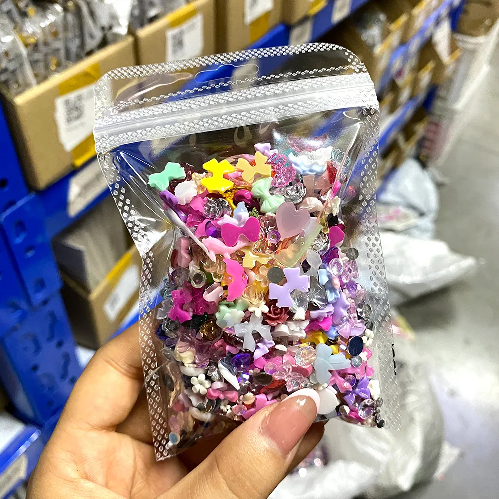 카와이 송진 리본 활 네일 참, 다채로운 플랫 백 하트, 꽃, 나비 모양, 한국 쥬얼리, 네일 아트, DIY 장식, 600 개 혼합