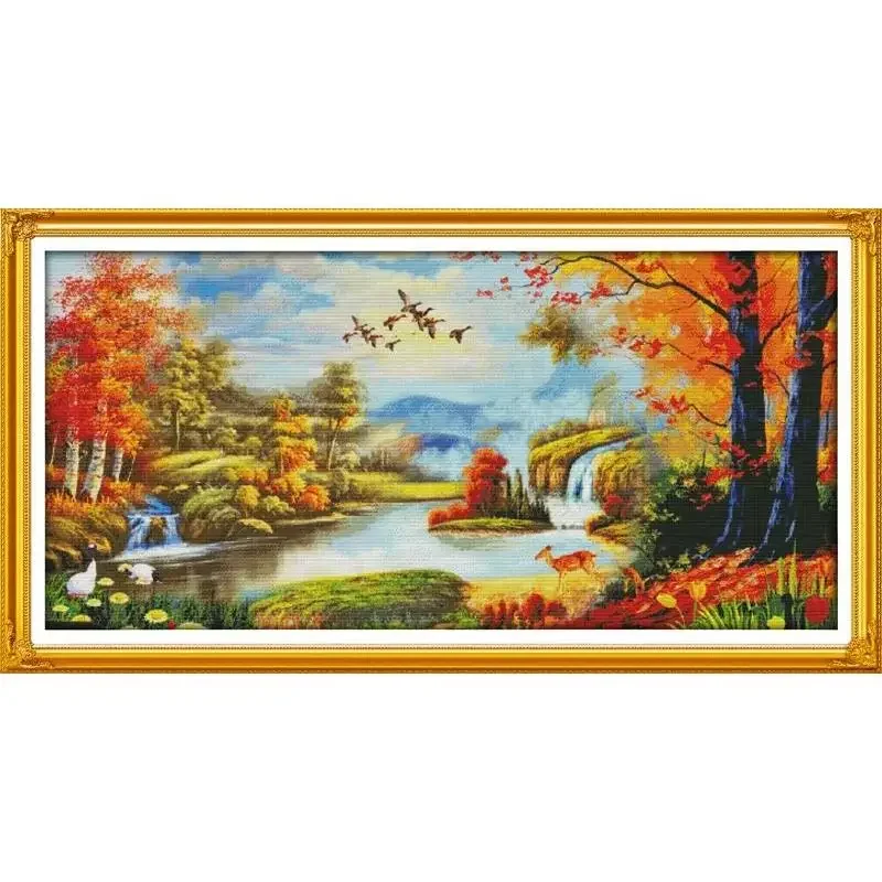 Joy Sunday News Printed Cross Stitch Kit ,  Easy Pattern with Aida and DMC Threads,  Stamped Fabric Embroidery Set-Good Luck (1)