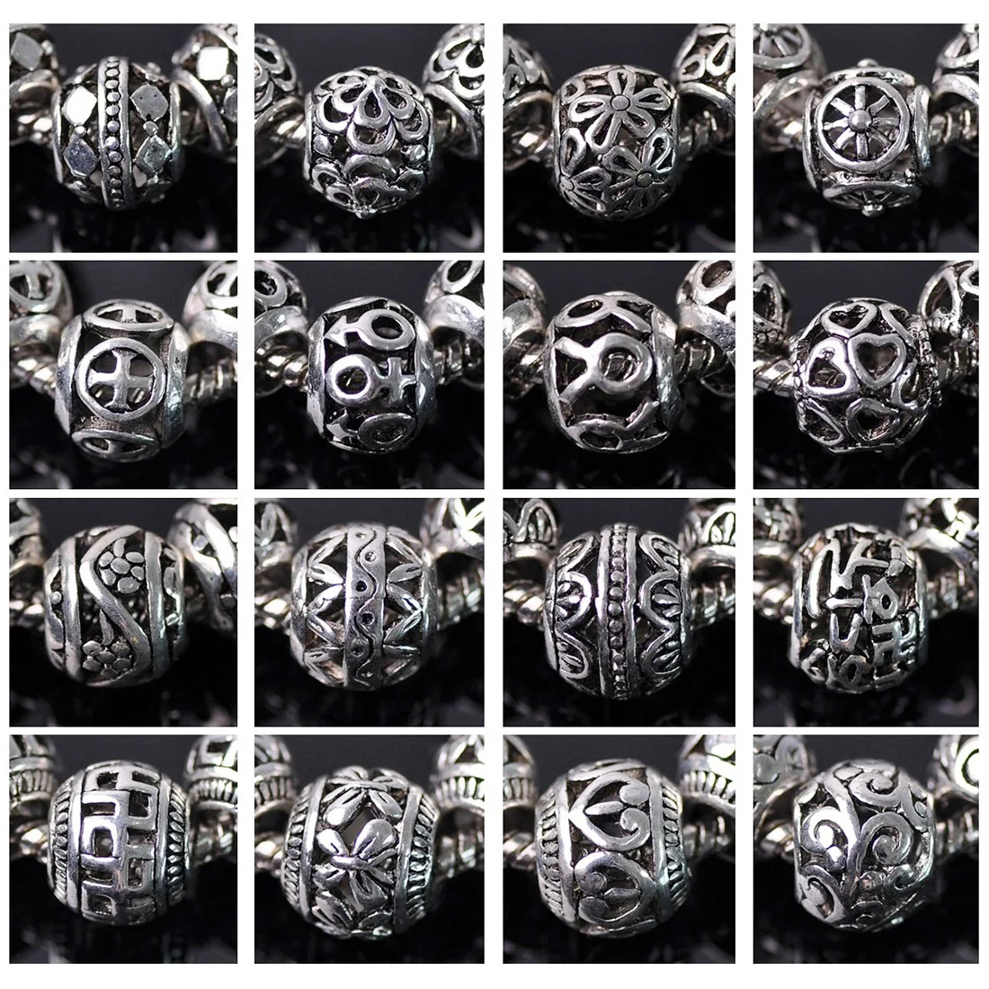 10pcs 10mm~12mm Round Hollow Charms Tibetan Silver Color Loose Big Hole Beads For Jewelry Making DIY European Charm Bracelet
