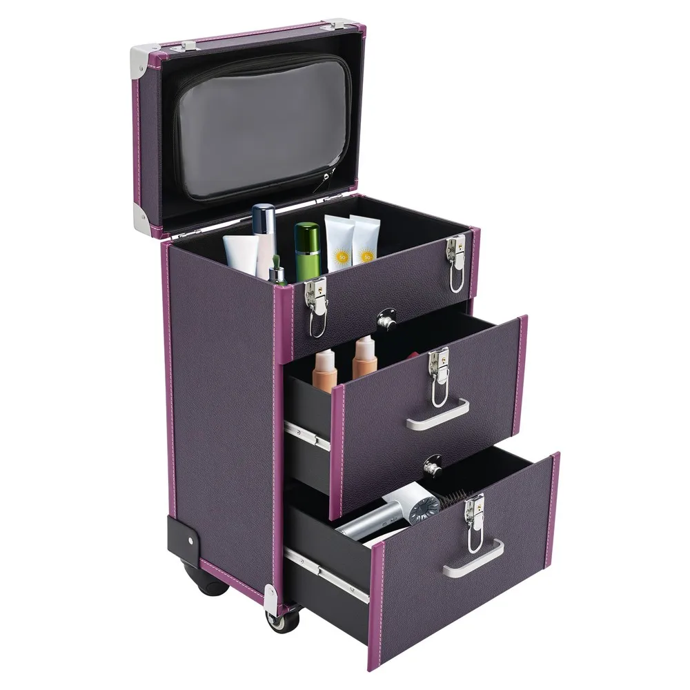 

Modern Rectangular Professional Makeup Train Case Rolling Cosmetic Travel Organizer Suitcase