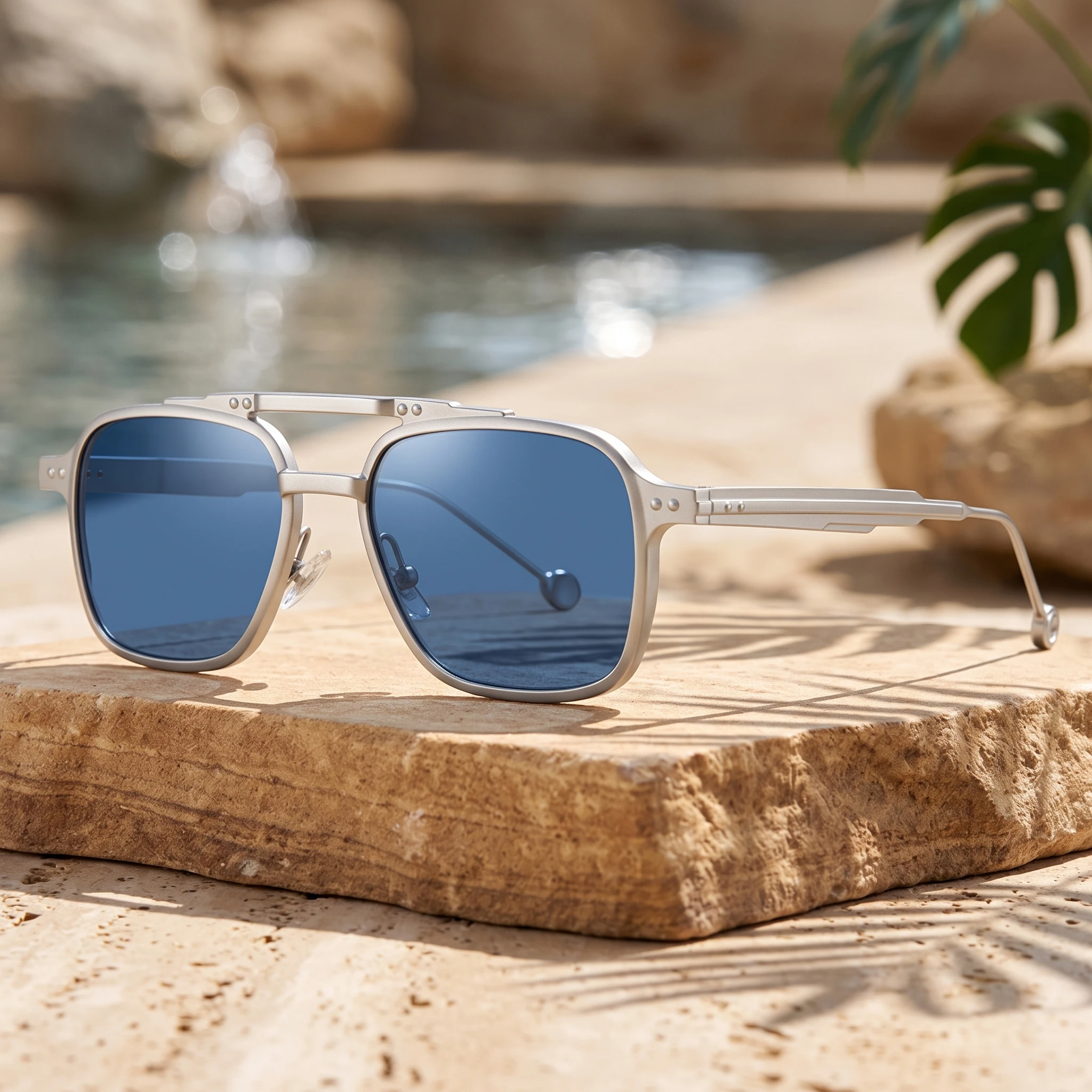 New Fashion Double Bridges Square Sunglasses Women Retro Rivets Metal Glasses Men Trending High-end Shades Women UV400 Eyewear