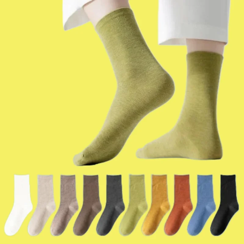 Calcetines de tubo medio para mujer, medias de Color sólido, versión coreana, primavera y verano, 5/10 pares, 2024