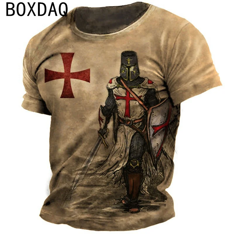 Knights Templar Pattern Tops Fashion Cool Street Personality T-Shirts Summer Short Sleeve O-Neck Loose Tops Big Size Casual Tee