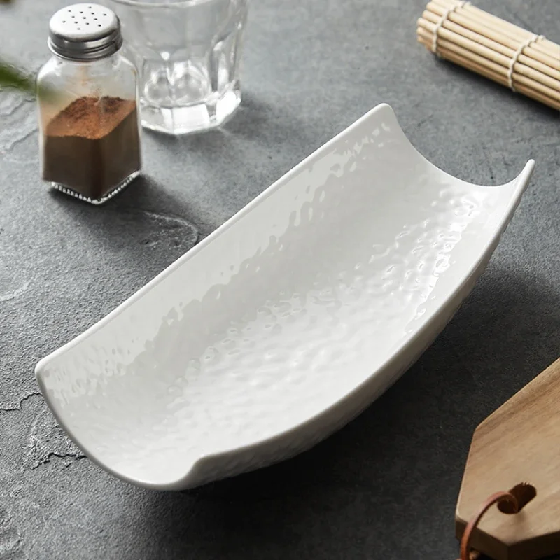 Vegetable Salad Bowl Hotel Boat Bowl Restaurant Shaped Cold Dish Bowl Commercial Creative Ceramic White Dessert