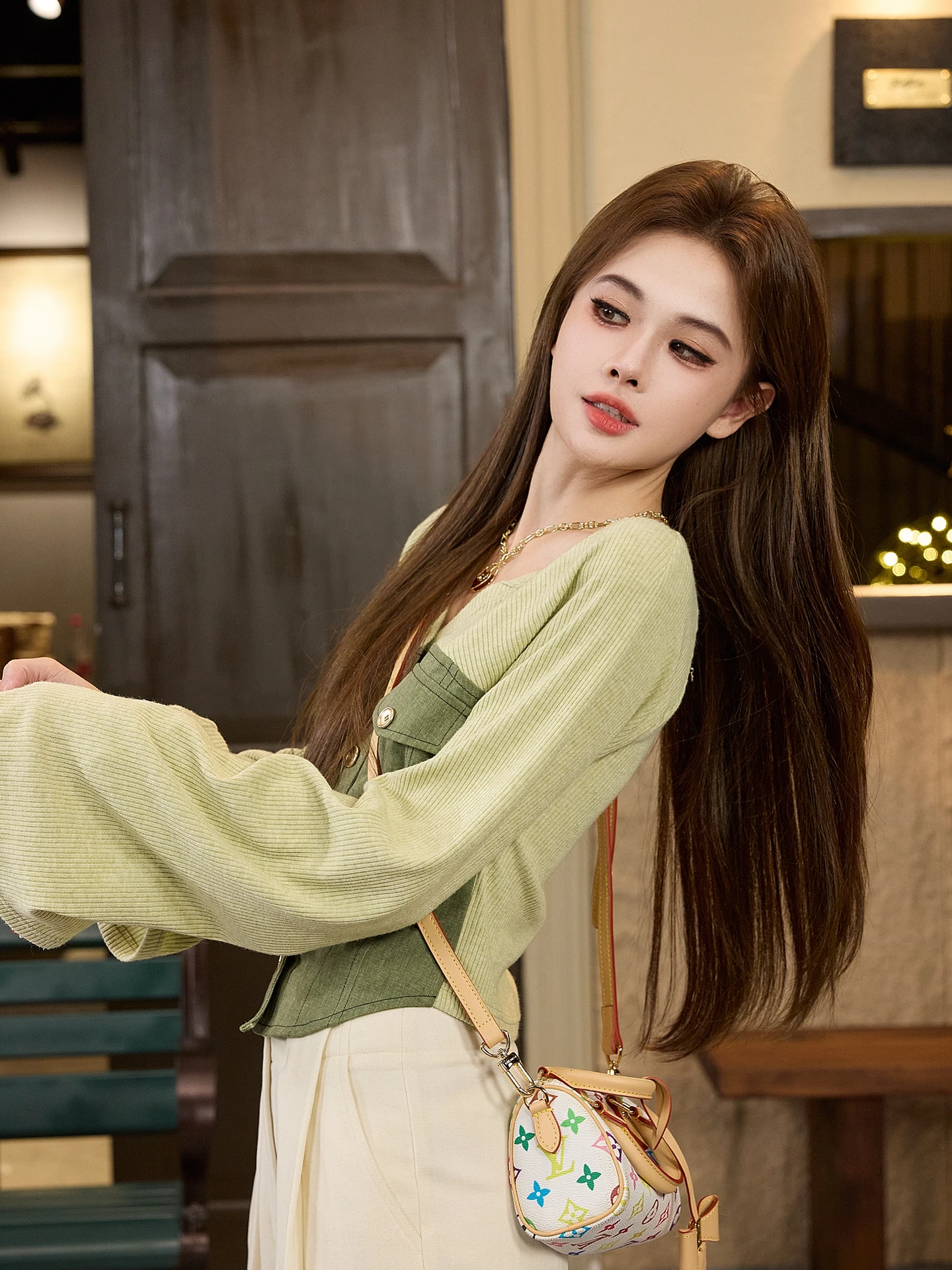 

TUNT Autumn Winter Paper Waist Thin Waist Sense Jaet T-irt Fake Two-Piece Layered Wear Slimming Splice Feeling Women's Top