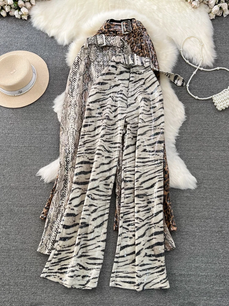 

High Waist Long Bell Bot Pants Women's Casual Zebra Print Trousers Korean Sle Spring Autumn Seasonal Faion