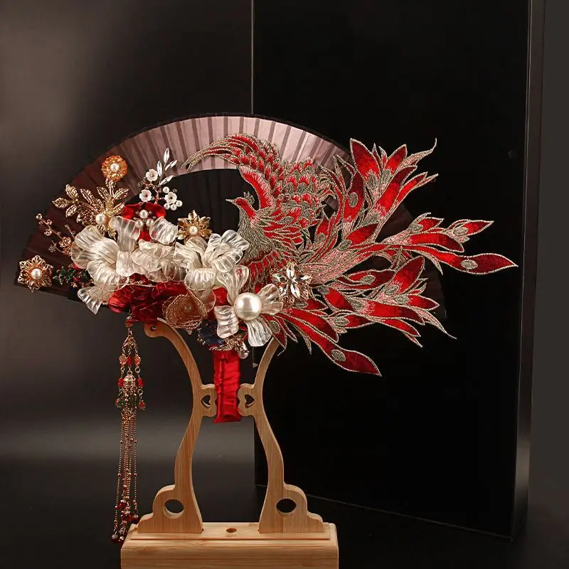 Bride wedding red Danfeng Xi fan Chinese wedding gift