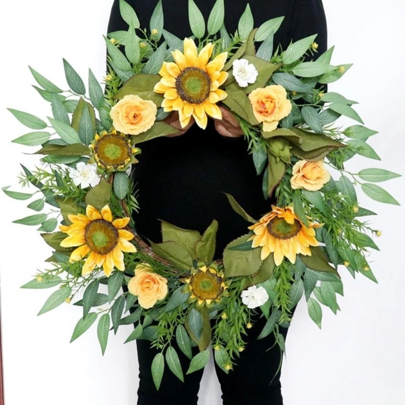 

Artificial Sunflowers Wreath Thanksgiving Holiday Wreath Artificial Flower Wreath for Door Hallway Garden Farmhouses 15UB