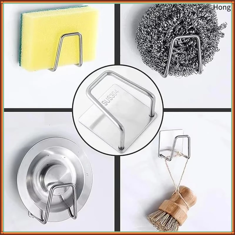 10pcs Sponge Holders for Kitchen Sink,Strong Adhesive Small Sponge Holder,Premium Rustproof & Waterproof SUS304 Stainless Steel