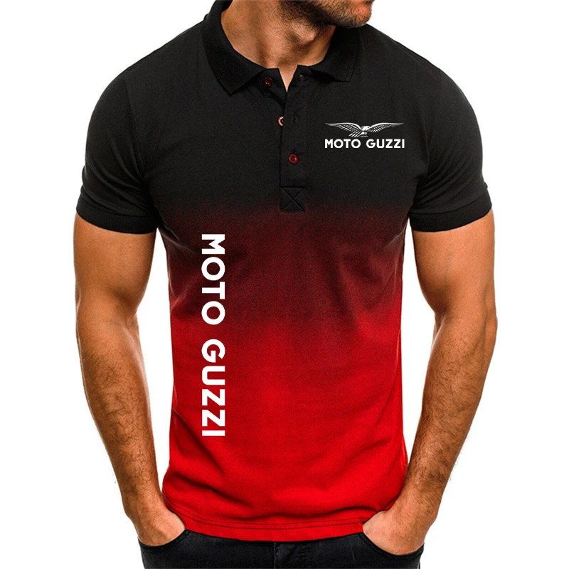 Nieuwe Gradiënt Heren Poloshirt Moto Guzzi Eagle Logo Print Katoen T-Shirt Korte Mouw Custom T-Shirt O Hals Tops Plus Size