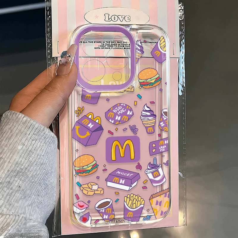 French fries burger M Phone Case For iPhone 16 15 14 13 12 11 Mini Pro Max X XR XSMax 7 8 Plus Transparent Soft Back Cover