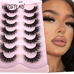 HBZGTLAD 7 Pairs 6D Faux Mink Lashes Bulk Russian Volume Fluffy Natural False Eyelashes Thick Dramatic Mink Eyelashes