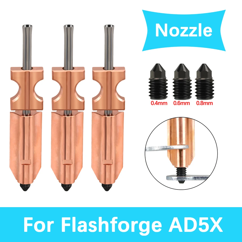 Upgraded Detachable AD5X Hardened Steel Nozzle For Flashforge AD5X Bimetallic Nozzle Quick-Swap Nozzles 0.25/0.4/0.6/0.8mm