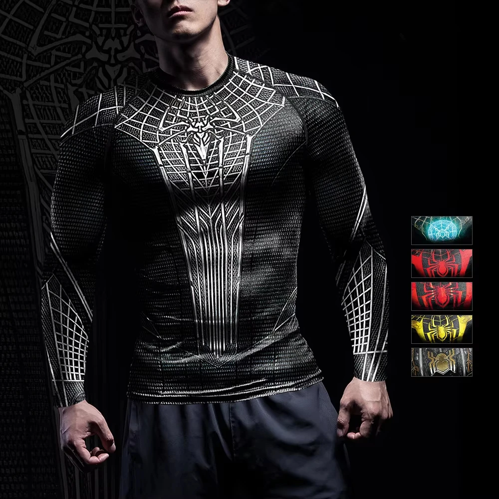 2026 Spider Graphic Compression Long Sleeve T Shirt Men Sports Fitness Quick Dry Workout Top Streetwear Tee  Kids