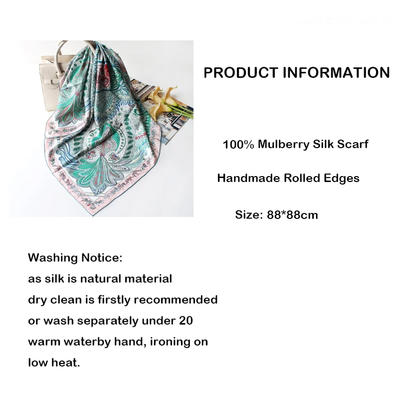 88×88cm 100% Mulberry Silk Twill Scarf For Women Luxury Brand Square Size Smooth Soft Travel Shawls And Wraps In Spring Autumn