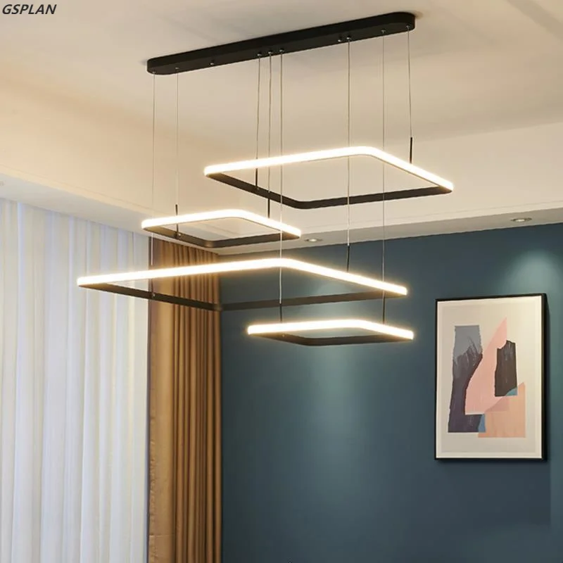 GSPLAN Moderne Noir LED Lustre Pour Salon, Chambre, Éclairage Nik, Lampes Carrées, Circulaire LED AC90-260V Lumière