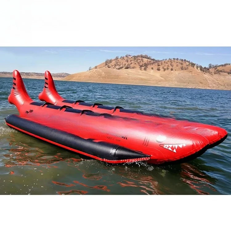 0.9Mm PVC Tarpaulin Red Double Tube Inflatable Water Flying Shark Banana Boat, Inflatable Water Toy Entertainment
