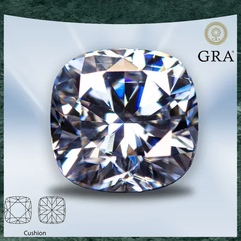 

Moissanite Stone Cushion Cut Gray Color VVS1 with GRA Certificate for Gemstone Charms Advanced Jewelry Making Materials